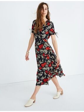Madewell Peekaboo-Sleeve Midi Dress in Hillside Daisies Sz 6 Great condition